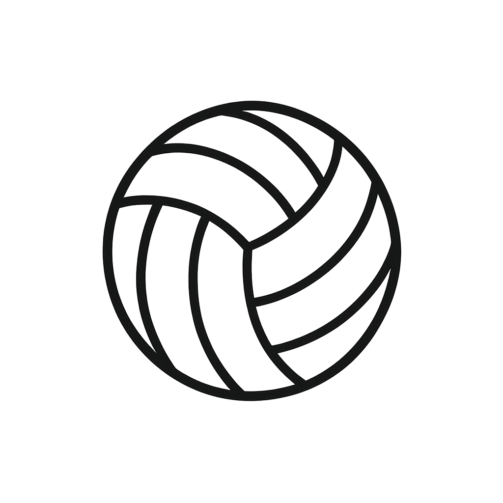 A simple line drawing of a stylized volleyball.